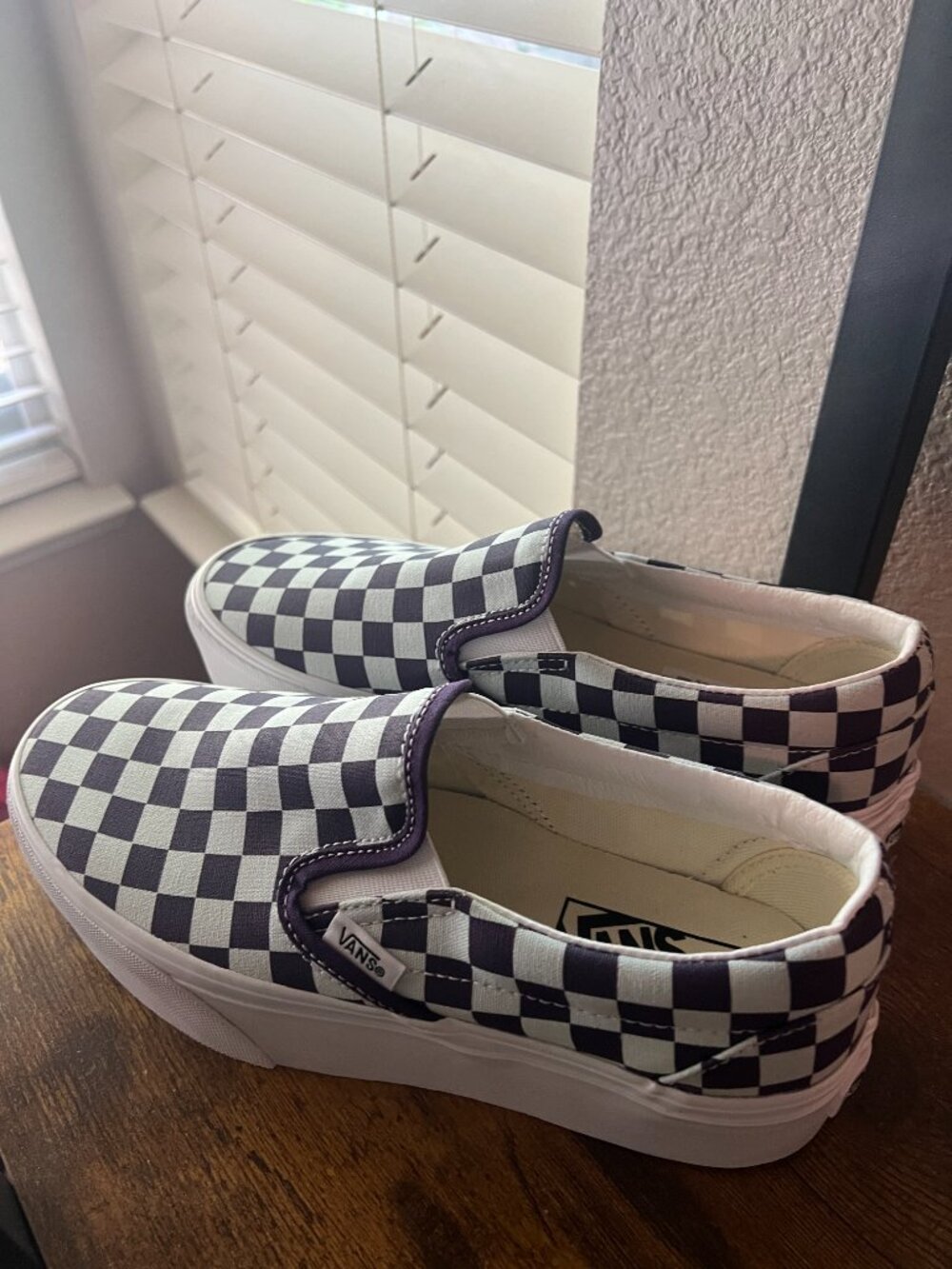 NEW VANS Classic Slip-On Platform Shoe Mist Blue Gothic Grape Purple - Picture 5 of 6